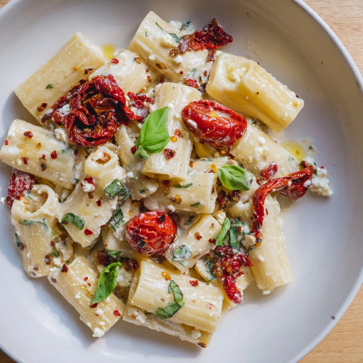 Tangy Baked Feta Pasta dish, a rich sauce with caramelised onions and al dente pasta.