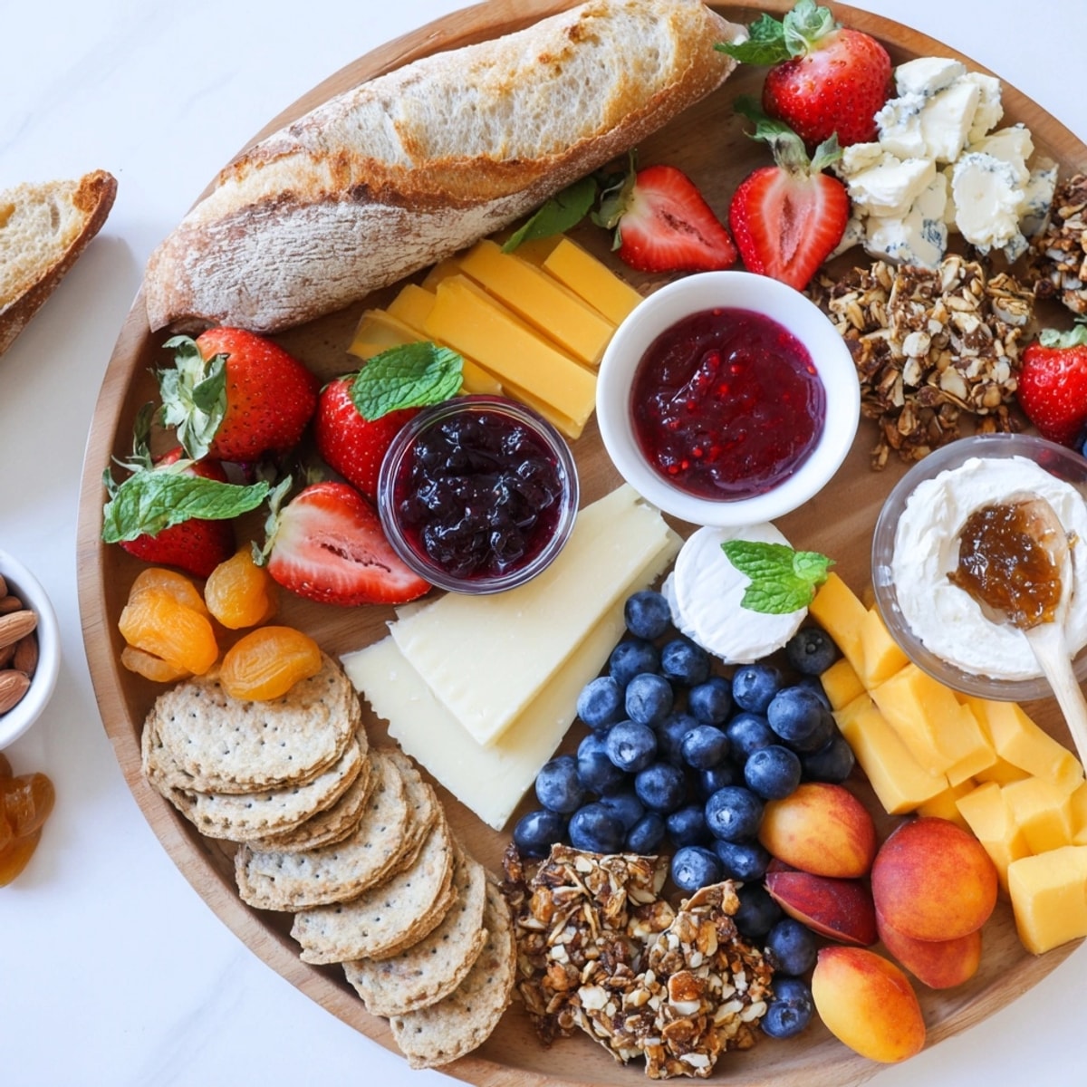 A beautiful, shareable Jam-Infused Brunch Board overflowing with jams, cheeses, fruits, and breads.