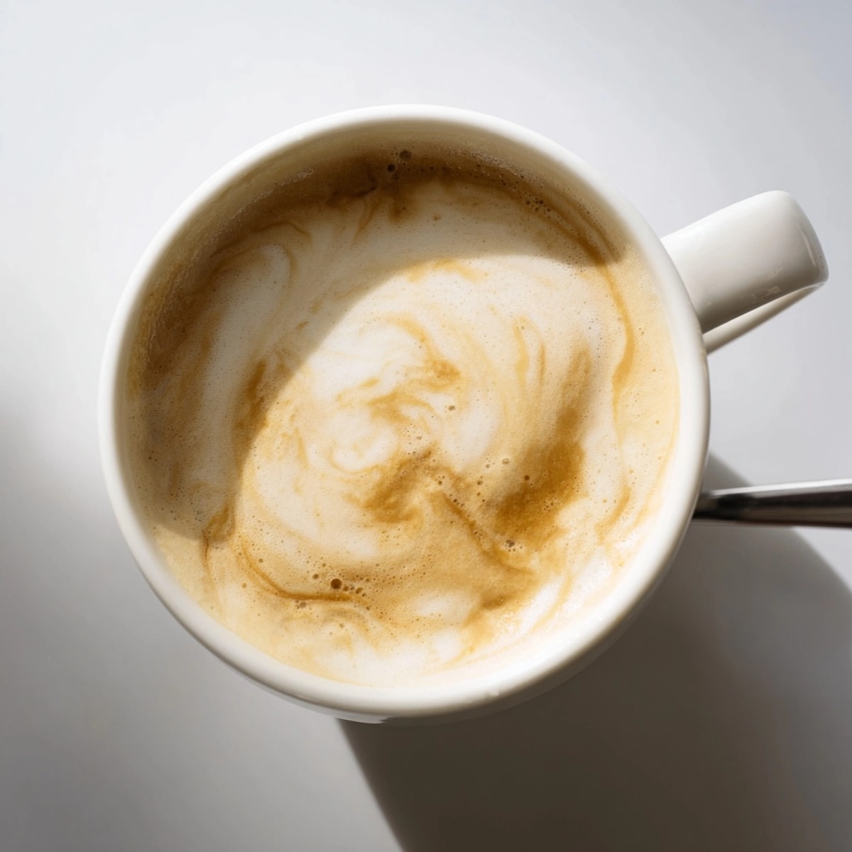 Close-up of an Onion Latte with caramelized onion swirls; a savory coffee experience.