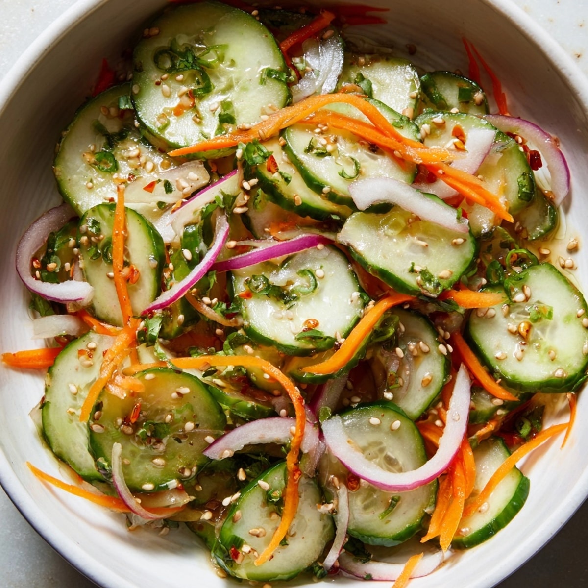Refreshing Cucumber Salad Remix served as tasty side; see easy gluten-free Asian recipe.
