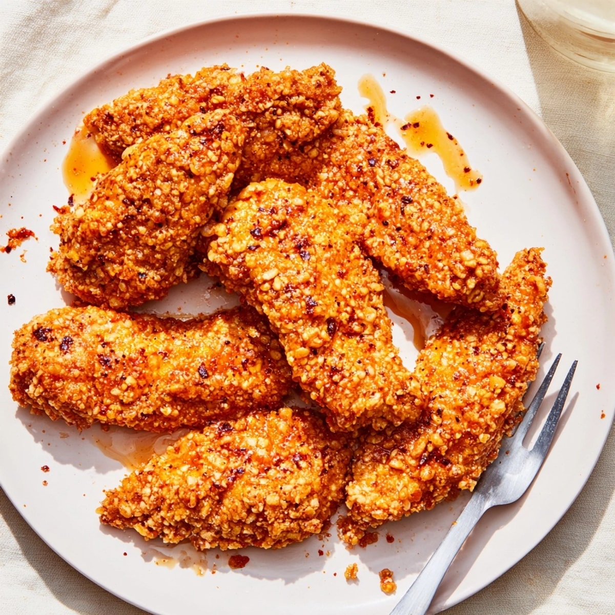 Close-up of juicy Hot Honey Chicken Tenders, ready to be devoured as an appetizer.
