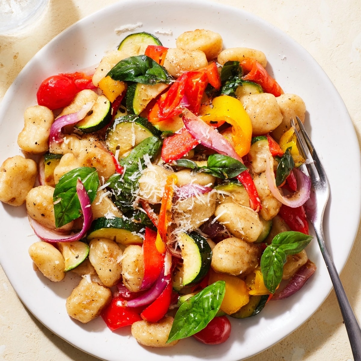 Golden Sheet Pan Gnocchi: A vibrant mix of roasted vegetables and herbs, bubbly parmesan cheese.