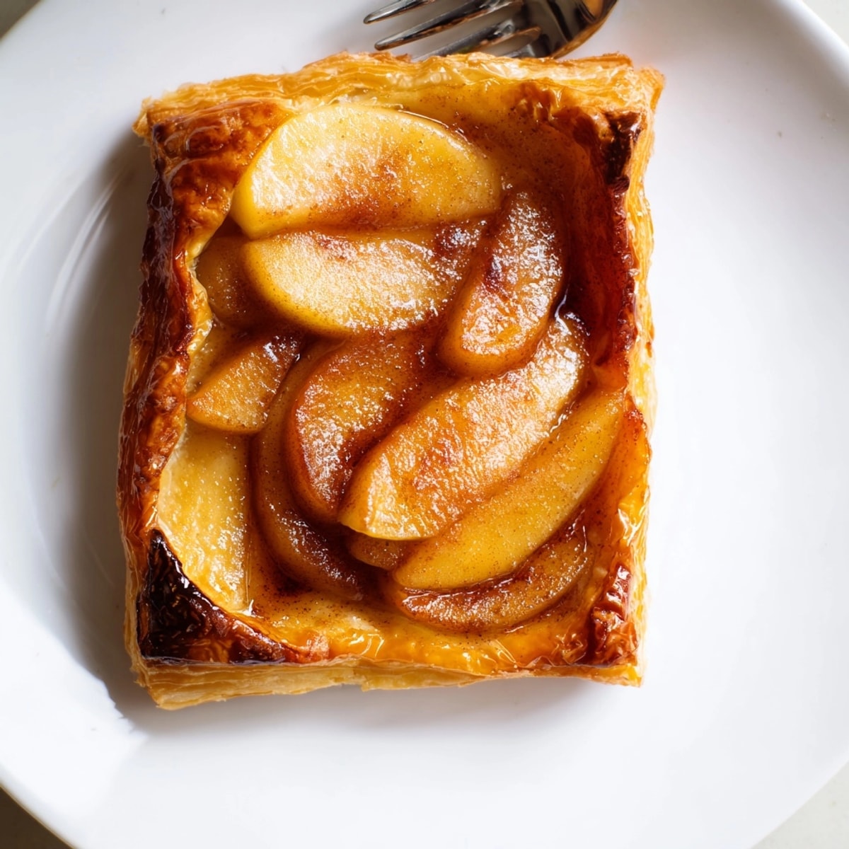 Golden brown Upside Down Puff Pastry with caramelized apples; a cozy dessert ready to serve.