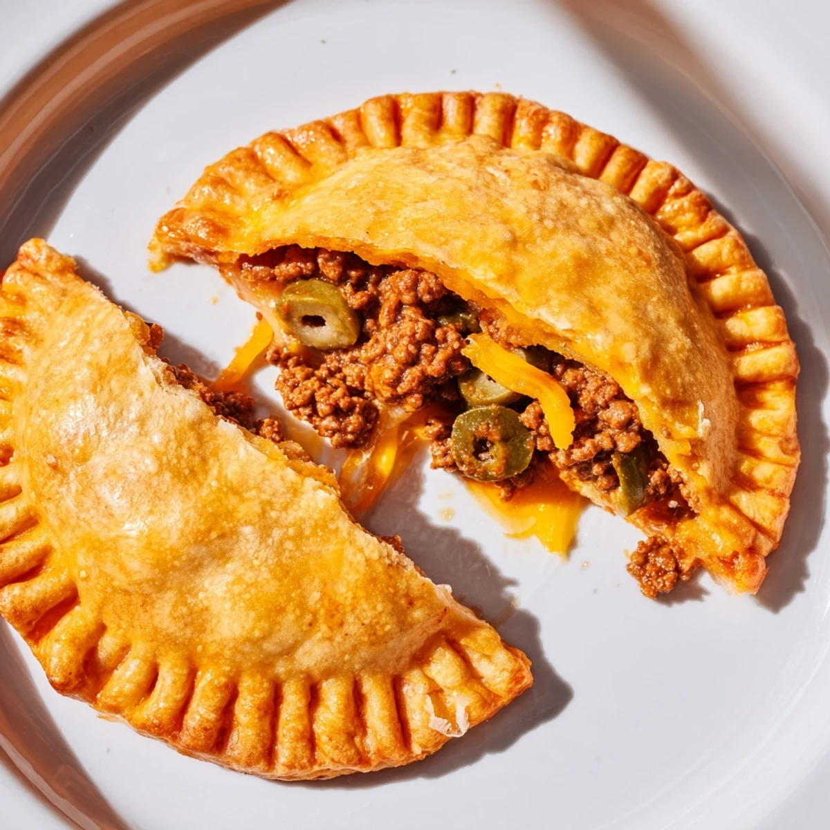 Golden-brown baked Beef and Cheese Empanadas, ready to serve and filled with savory beef and cheese.