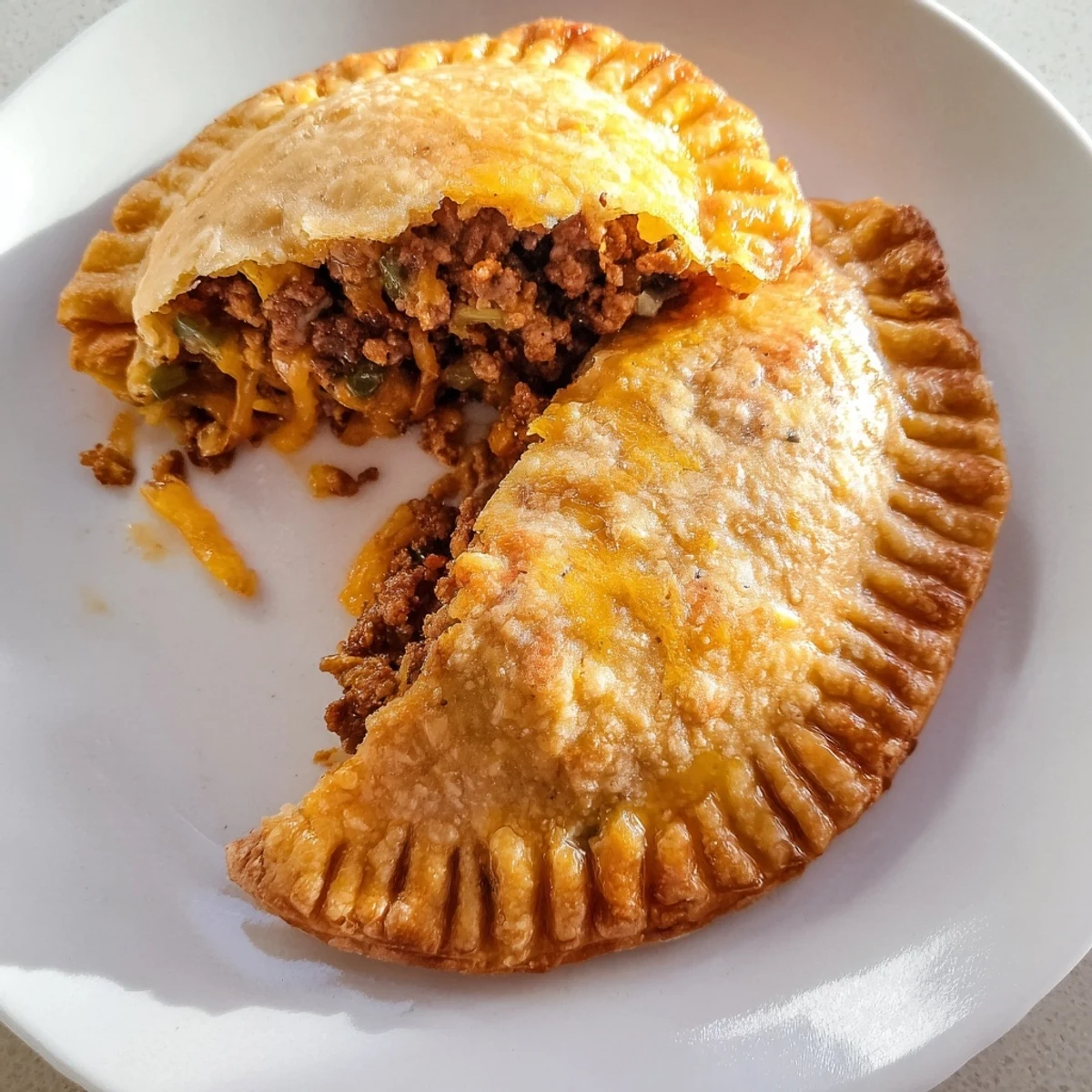 A close-up of delicious, cheesy Beef and Cheese Empanadas, with crispy pastry and flavorful filling.