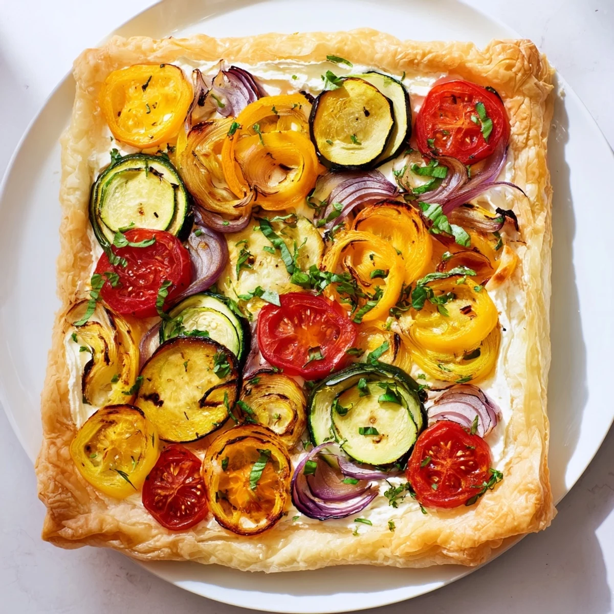 This beautiful Roasted Vegetable Tart showcases a medley of caramelized vegetables perfect for a light meal.