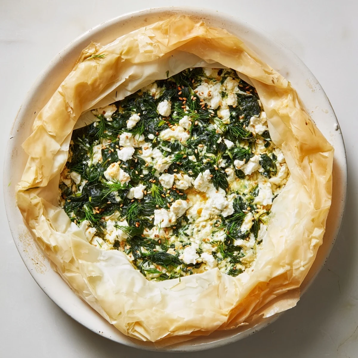 Golden, flaky Savory Spinach Pie with a creamy, herbed filling, ready to serve for dinner.