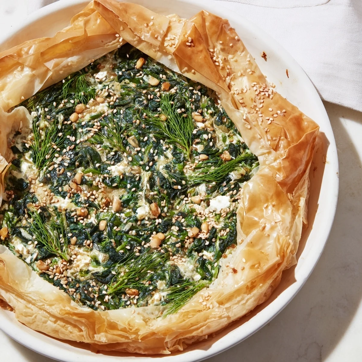 This delicious Savory Spinach Pie shows a perfectly baked, savory main course, ready to eat.