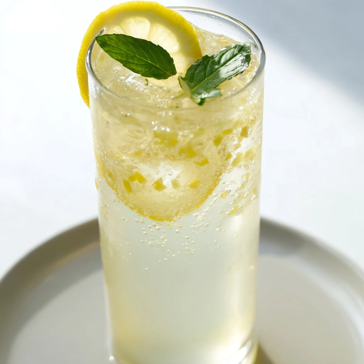 Refreshing homemade lemonade, sweet and tart, poured over ice, tempting your taste buds.