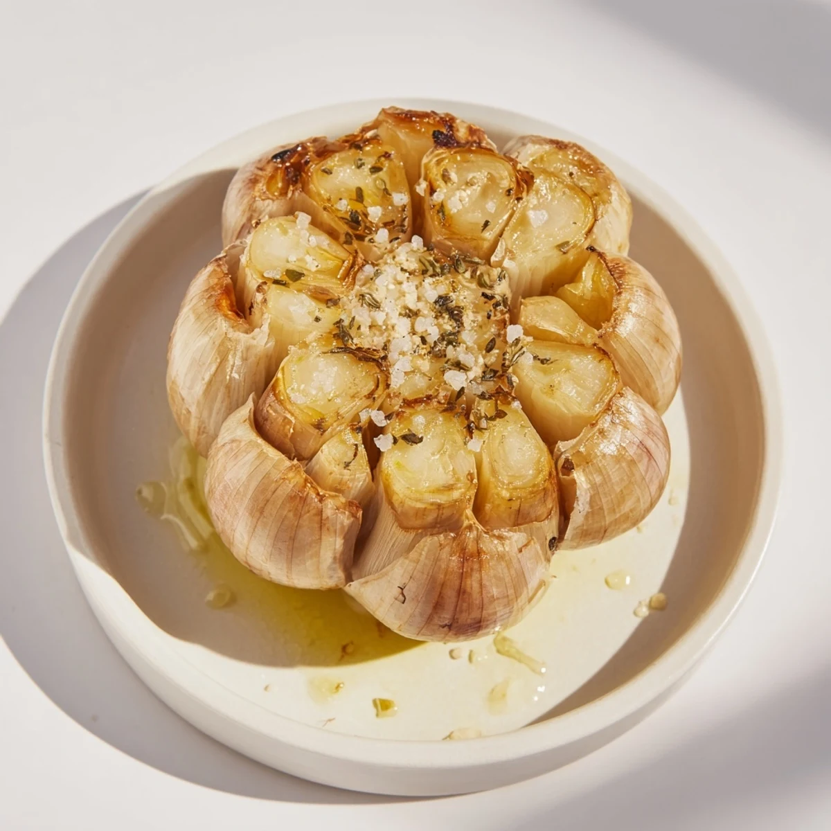 Close-up of freshly roasted garlic, offering a rich, sweet aroma, ready to enhance flavors.