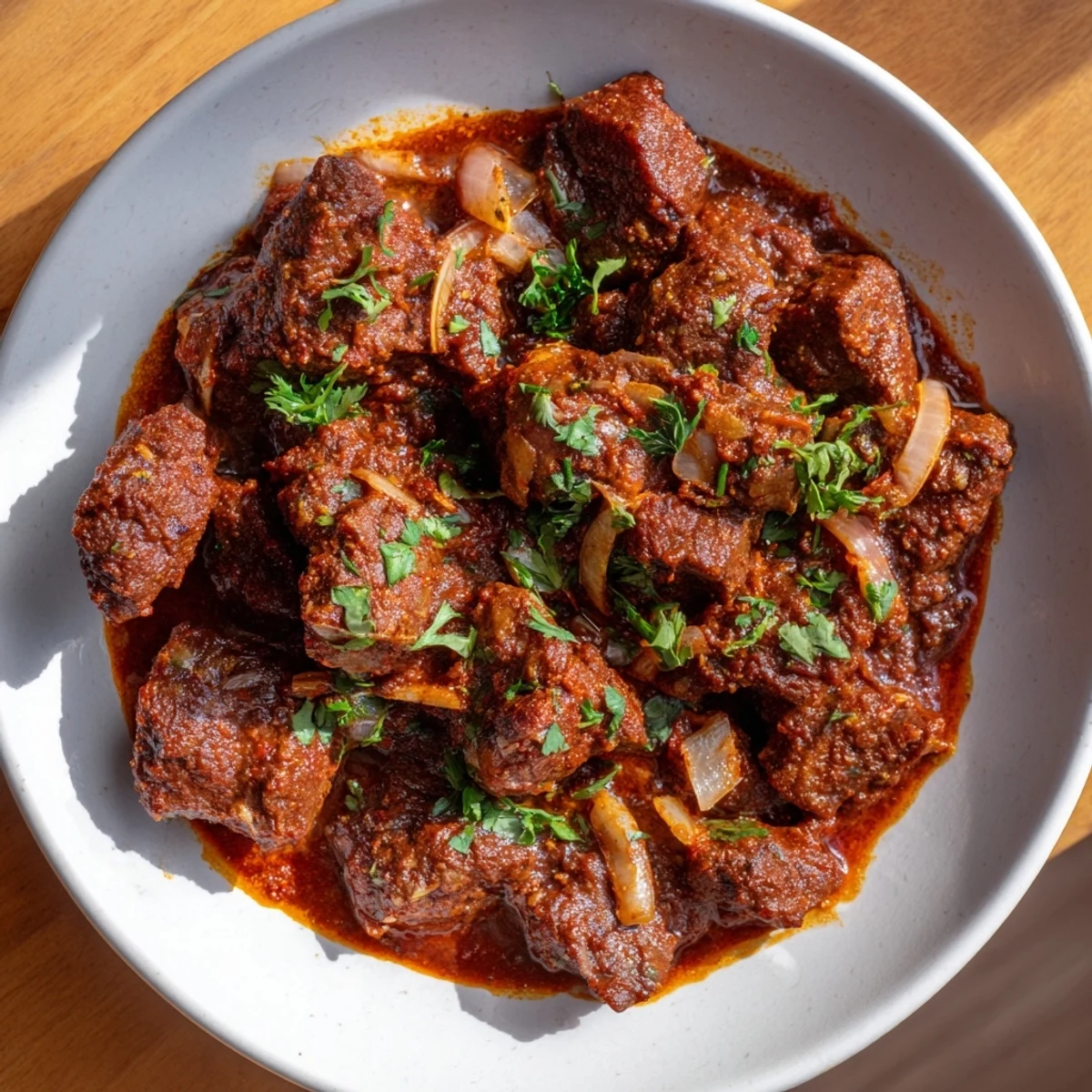 Tender spiced meat recipe in a rich sauce, perfectly seasoned and ready to eat with fragrant rice.