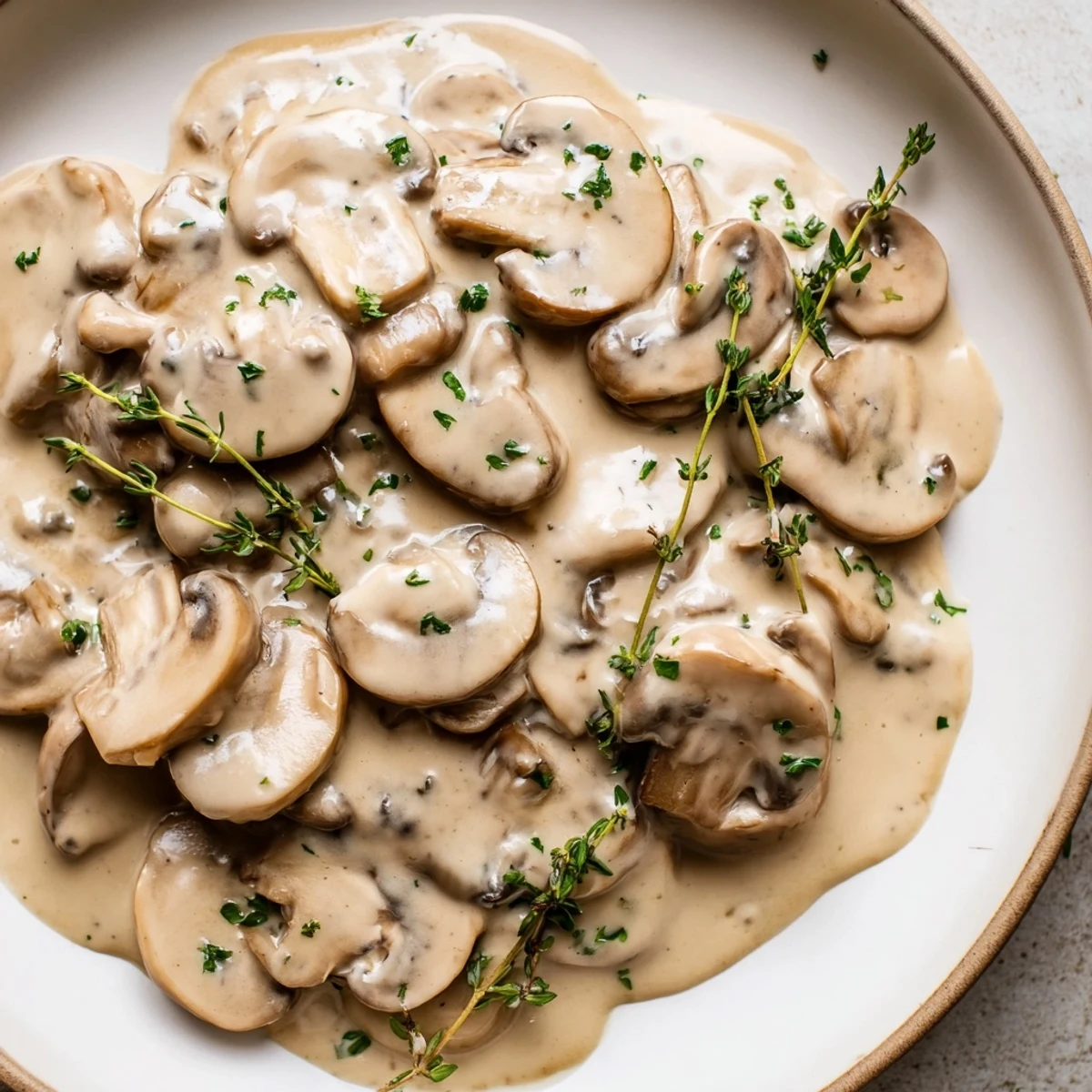 Rich and creamy mushroom sauce, served over perfectly cooked pasta, ready to enjoy.