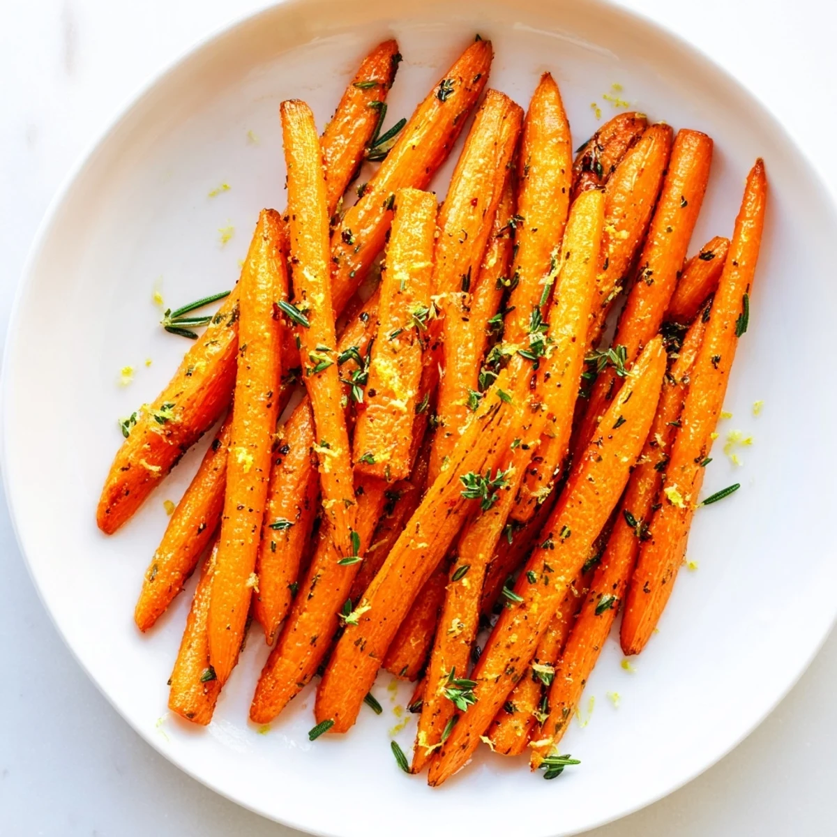 A serving of vibrant Herb Roasted Carrots, tender and caramelized, perfect for a flavorful side.