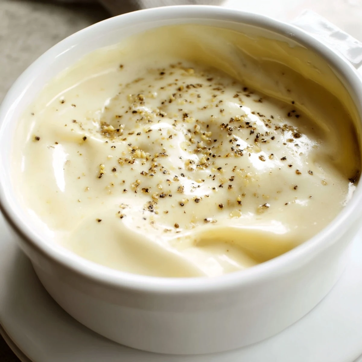 Warm, melty savory cheese fondue served with crusty bread cubes; imagine the delicious, cheesy aroma.