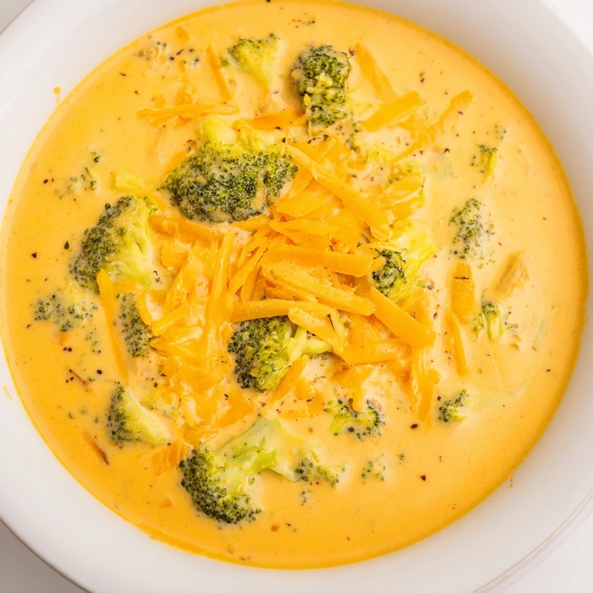 A close-up of steaming Creamy Broccoli Cheddar Soup, perfect for dipping crusty bread into.