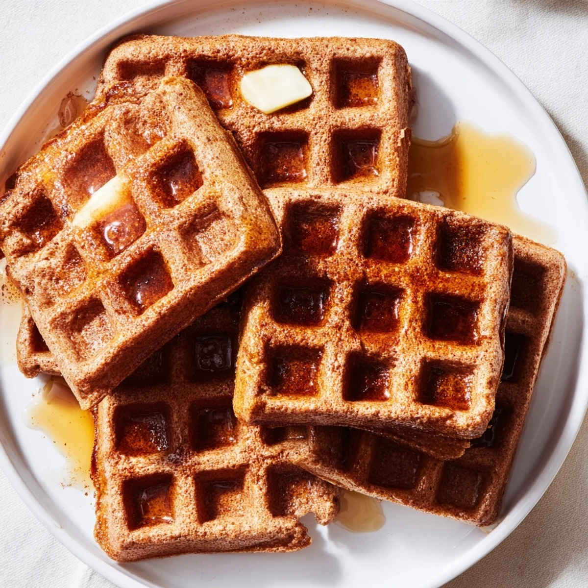 Homemade Gingerbread Waffles ready to eat, featuring warm spices and a delightful breakfast aroma.