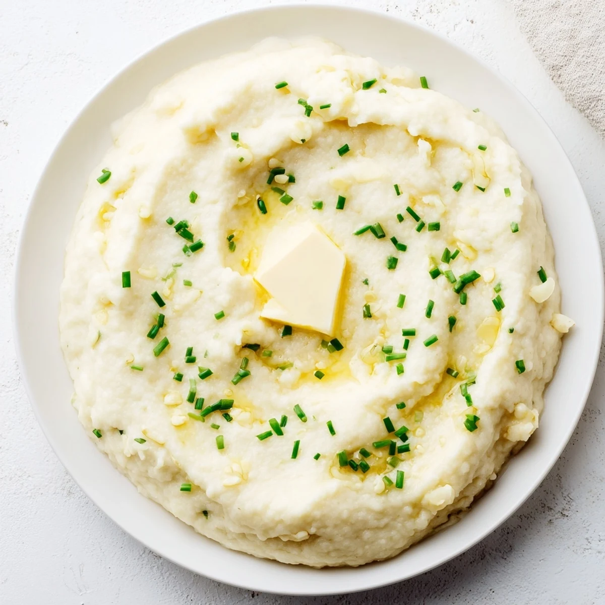 Creamy Garlic Mashed Cauliflower, smooth and fluffy, perfect for a cozy, low-carb side.