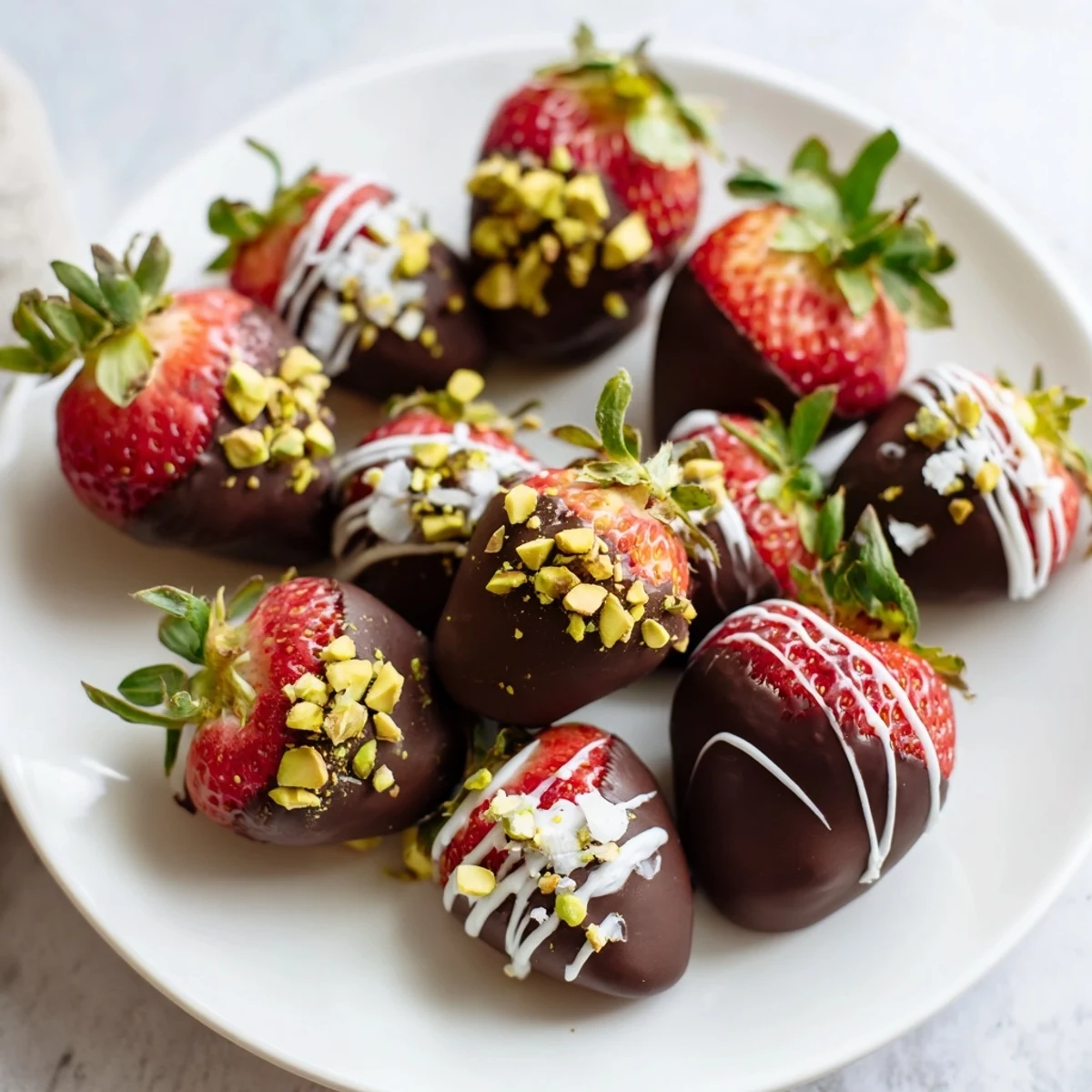Elegant arrangement of chocolate covered strawberries with optional toppings, a beautiful, easy American treat.