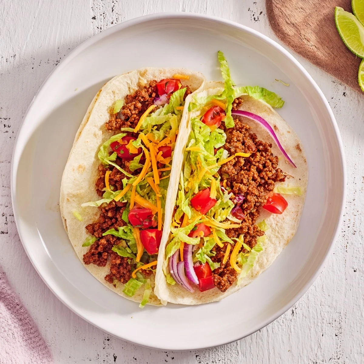 Steaming beef tacos loaded with fresh toppings, showcasing flavorful homemade seasoning, ready to enjoy.