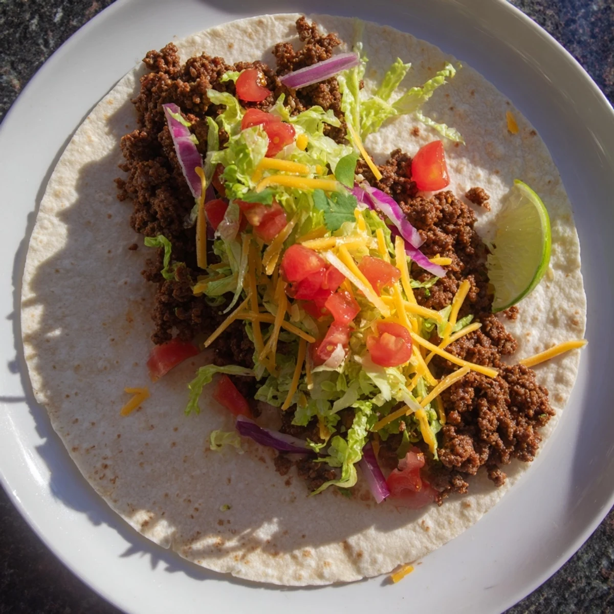 Close-up of savory beef tacos, perfectly seasoned, served with vibrant toppings, a flavorful Mexican inspired meal.