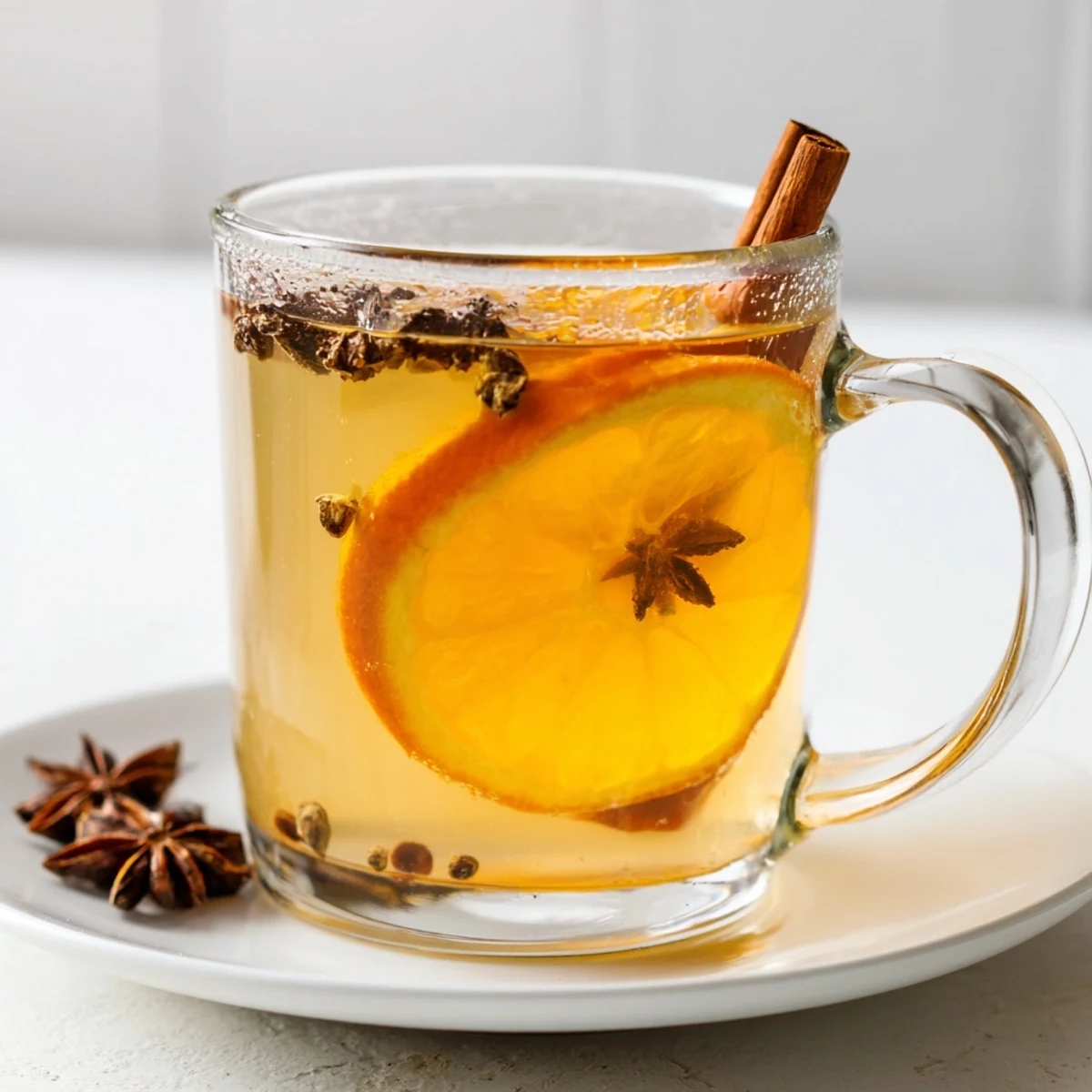 Cozy image of bubbling Spiced Hot Apple Cider, bringing the flavors of fall in a delicious beverage.