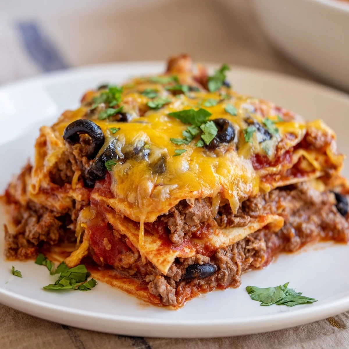 Beef Enchilada Layered Casserole