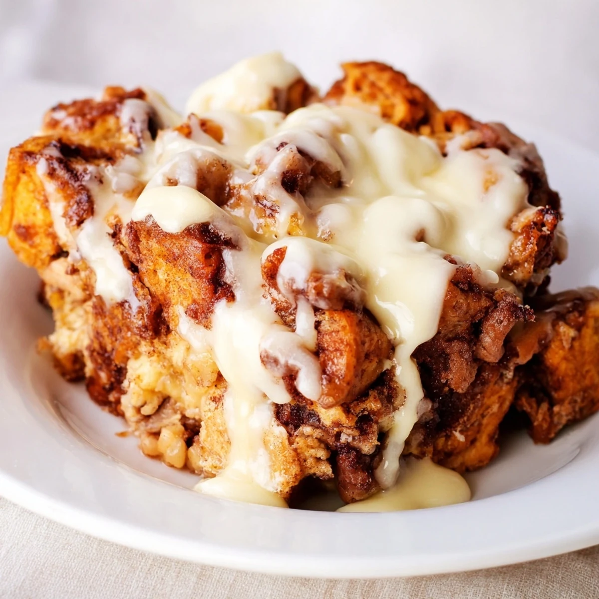 Indulge in this comforting pan of Cinnamon Roll Bread Pudding, ideal for a sweet brunch treat.