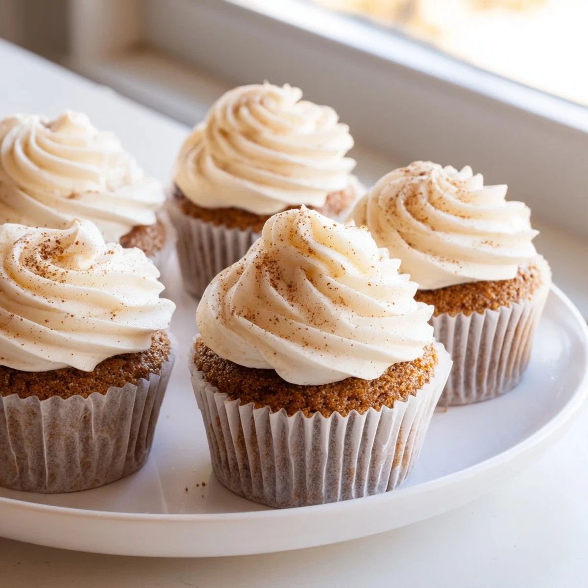 Fluffy Gingerbread Cupcakes covered in smooth, tangy cream cheese frosting: a classic holiday treat.