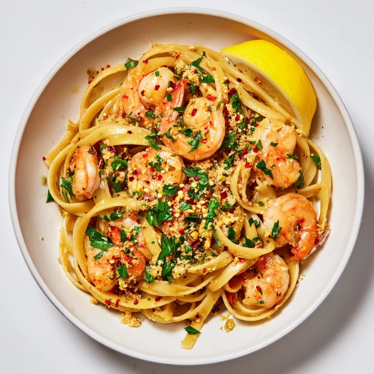 Steaming Lemon Garlic Shrimp Pasta, complete with shrimp and a bright, zesty lemon sauce.