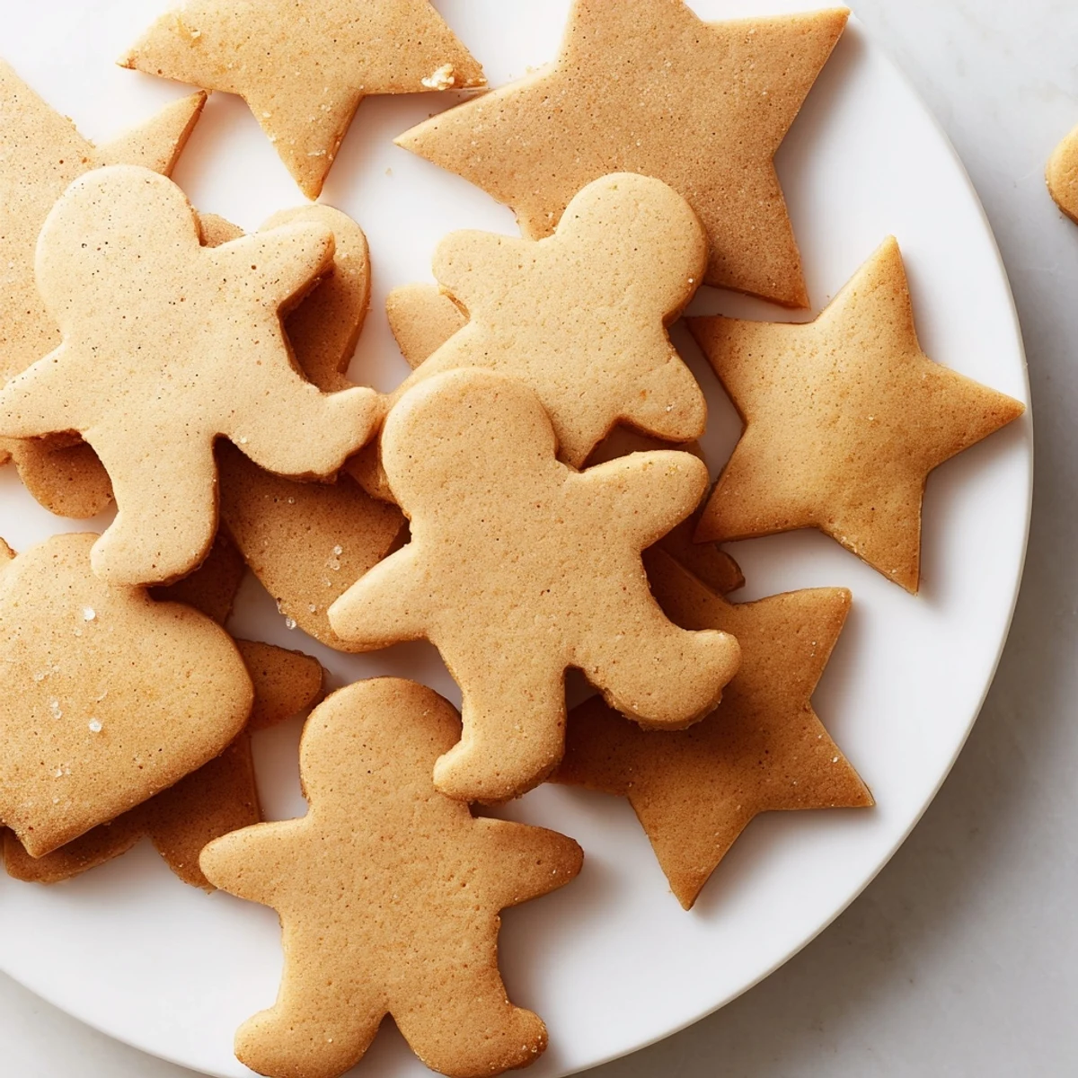 Freshly baked gingerbread cutout dough cookies, warmly spiced and ready for decorating.