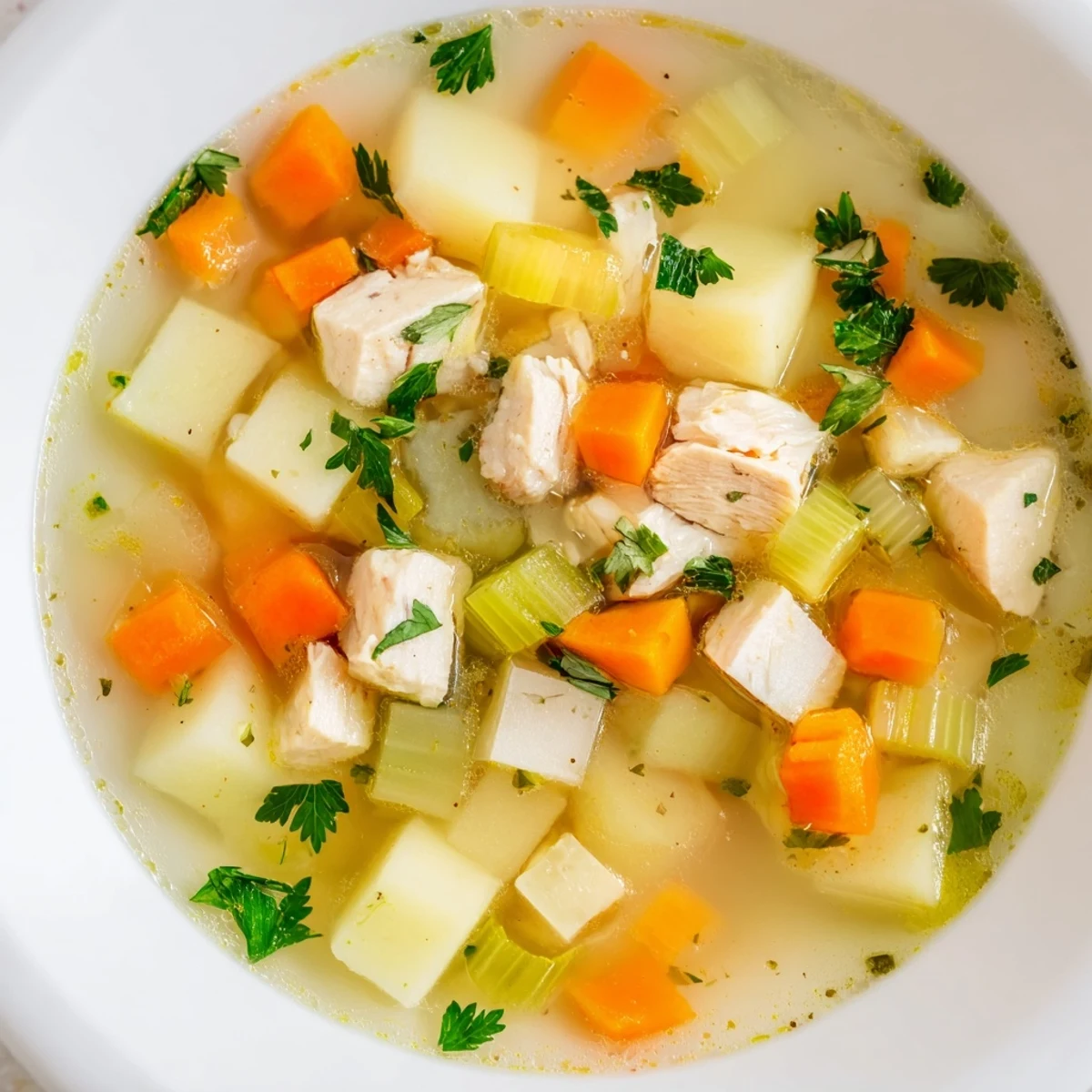 Hearty Winter Chill Soup featuring tender chicken and root vegetables; a delicious gluten-free recipe.
