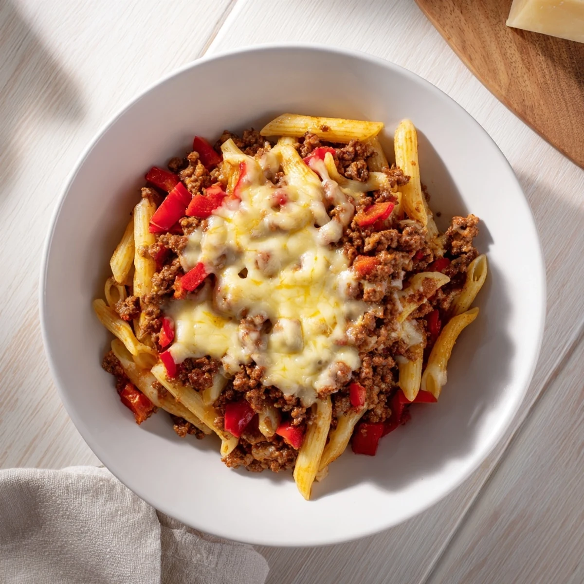 Golden, bubbly baked dish casserole, a hearty American comfort food dinner with perfectly melted cheese.