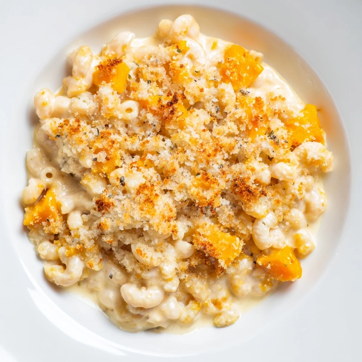 Warm, creamy Butternut Mac and Cheese with a hint of nutmeg, perfect for a cozy, comforting meal.