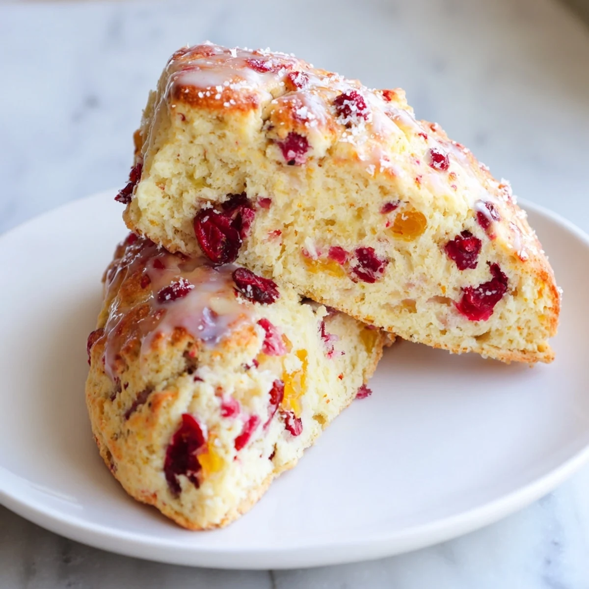 Warm cranberry scones, golden brown and flaky, ready to enjoy with a cup of tea.
