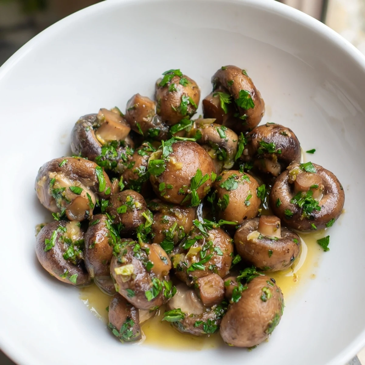 Sizzling garlic mushrooms, browned and delicious, ready for a flavorful side dish.