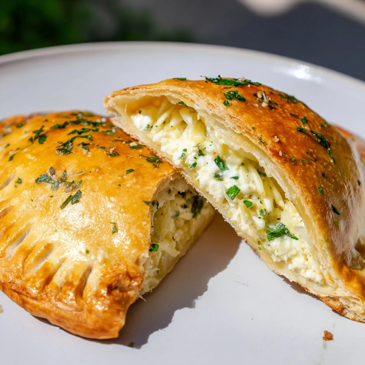 Golden-brown cheese empanadas, warm from the oven, with a flaky crust and cheesy filling.