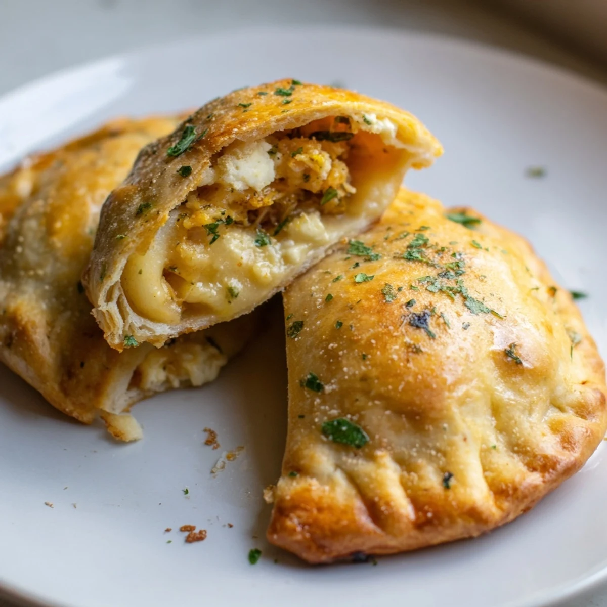 Crispy cheese empanadas, ready to eat, showing a delicious, melted cheese filling inside.