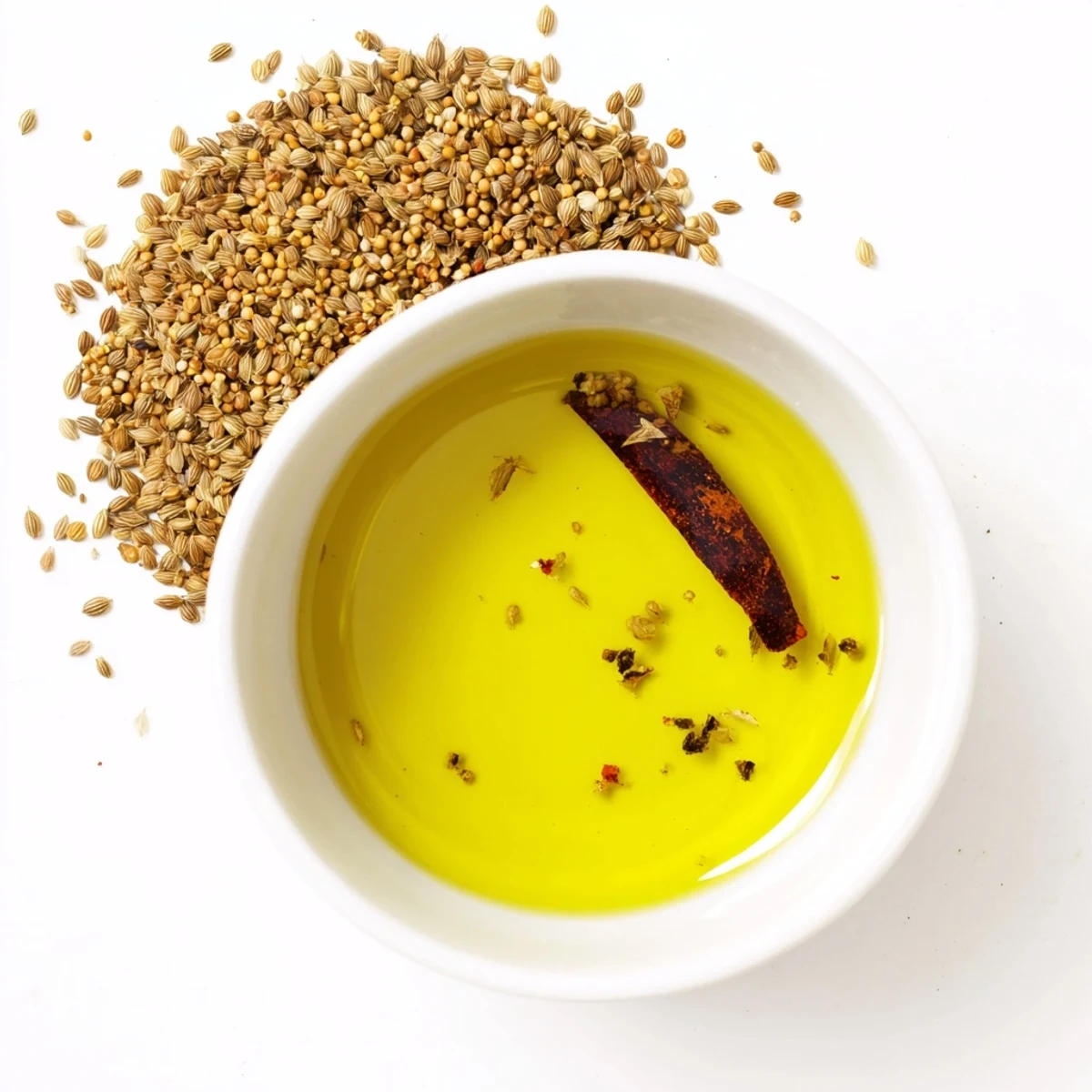Shiny, amber-colored Oil Spiced, the perfect Middle Eastern condiment offered for dipping.