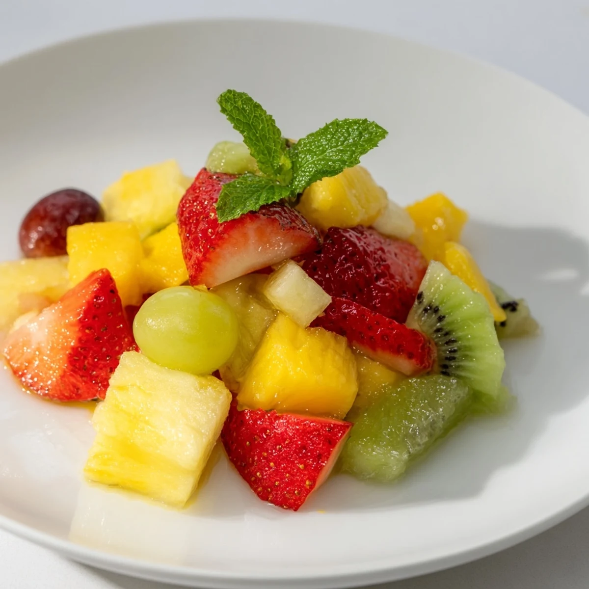 Vibrantly colored Cocktail Fruit glistening with syrup, a delightful dessert or fresh snack.