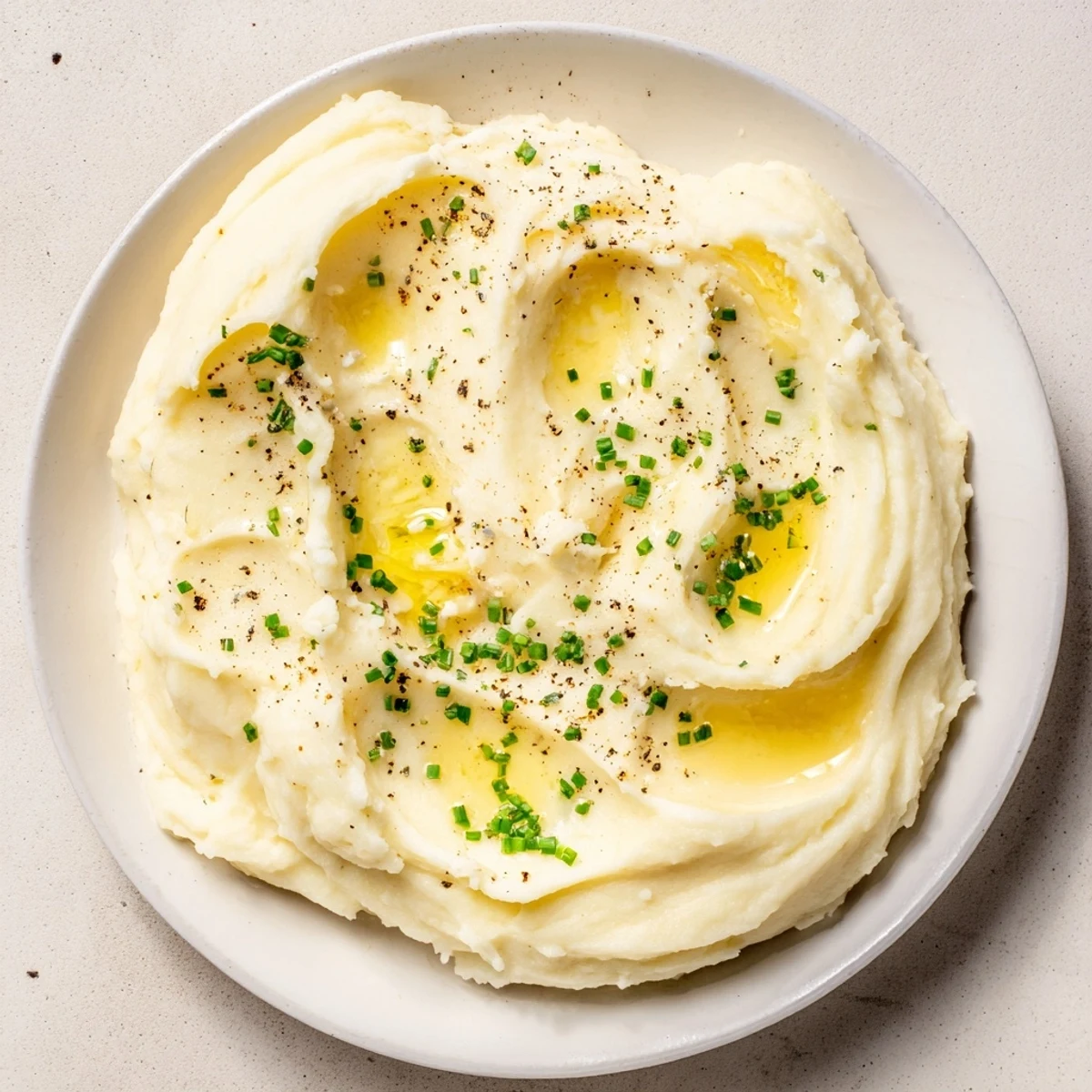 Fluffy, creamy mashed potatoes topped with fresh chives, a classic side dish for dinner tonight.