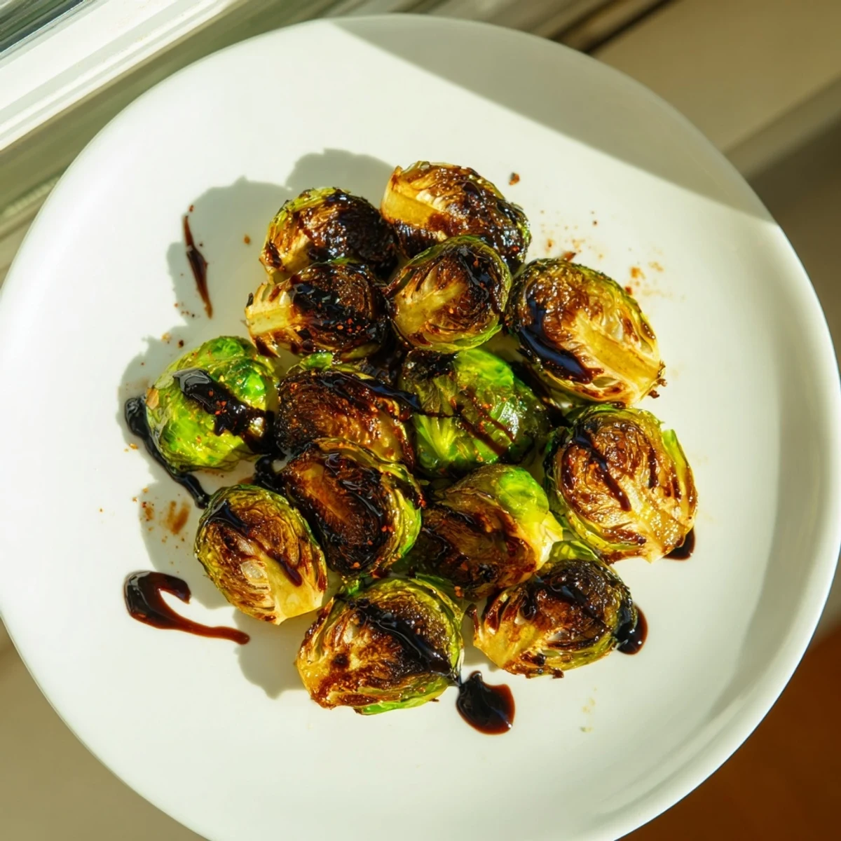 A baking sheet filled with savory, roasted Brussels sprouts; imagine the crispy texture with each bite.
