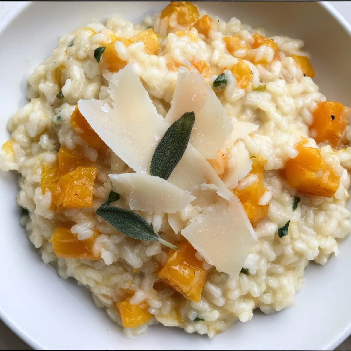 Creamy winter squash risotto with Parmesan and sage, a comforting vegetarian main course.