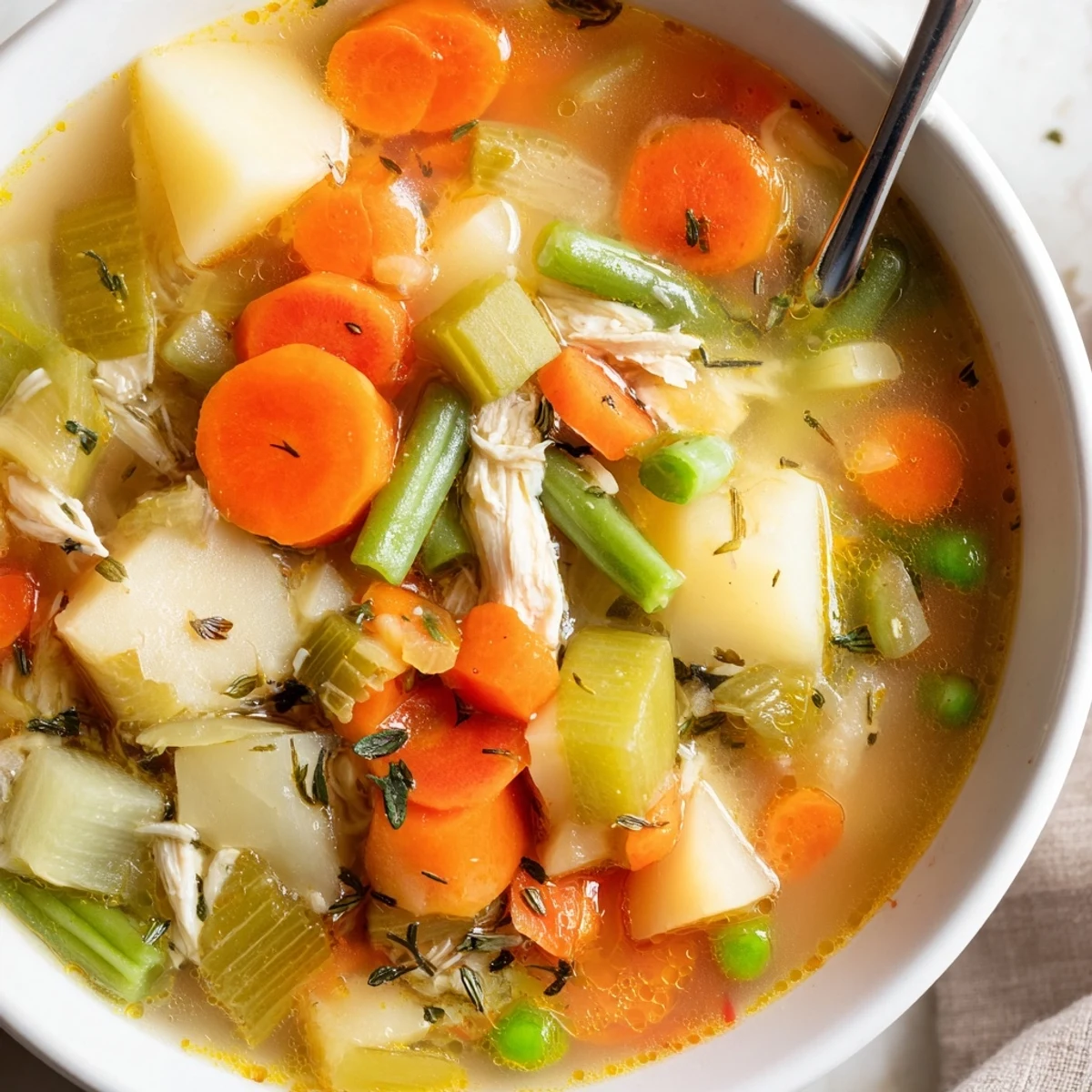 Hearty Chicken Vegetable Soup, featuring a vibrant medley of vegetables and flavorful broth ready to nourish and delight.