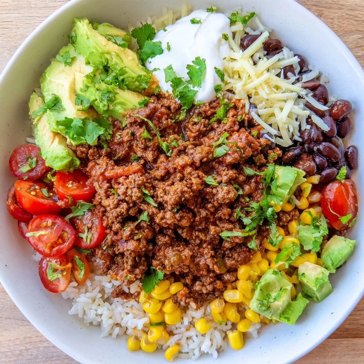 This delicious Beef Burrito Bowl features tender seasoned beef, fluffy rice, and a medley of fresh flavors.