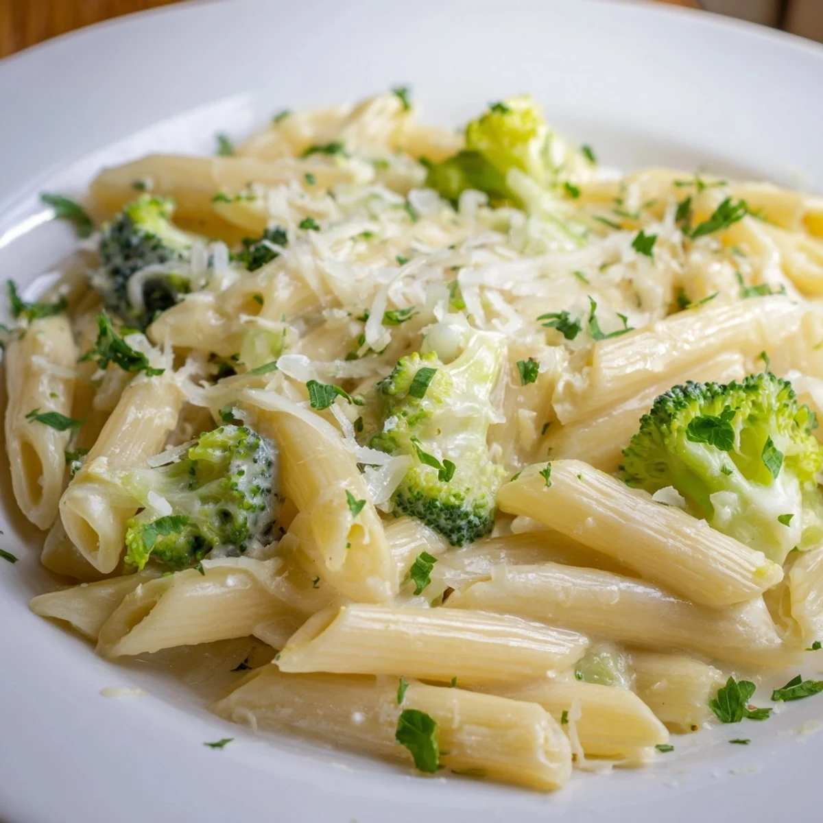 This vibrant Creamy Broccoli Pasta showcases perfectly cooked pasta and bright green broccoli in a creamy sauce.
