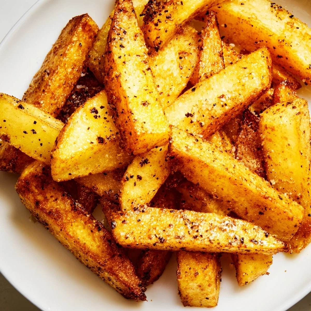 Seasoned Crispy Oven Baked Fries with Sea Salt arranged on a parchment-lined tray, fresh from the oven and ready to dip in ketchup.