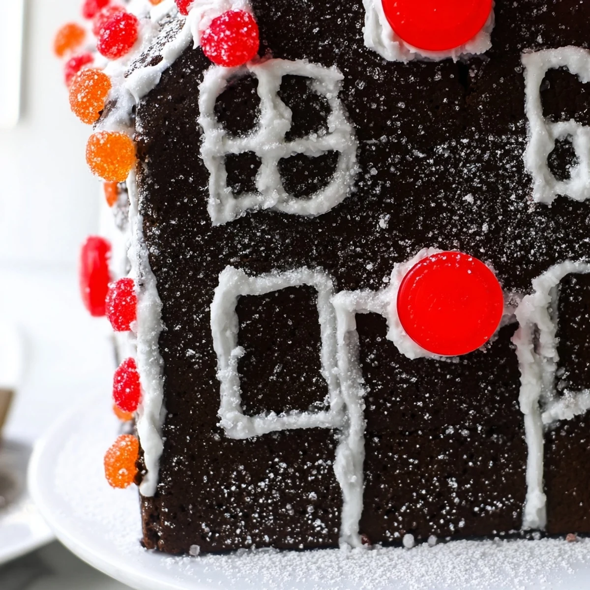 Festive Gingerbread Village with Houses featuring adorable spiced cookies decorated with colorful candy canes and gumdrops.