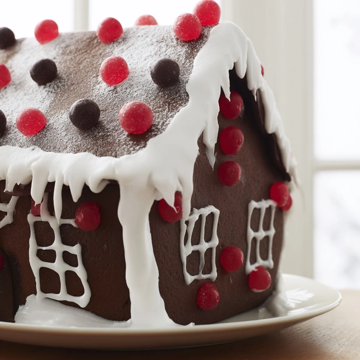 Stacked gingerbread cookies become charming houses in this Gingerbread Village, perfect for a holiday centerpiece display.