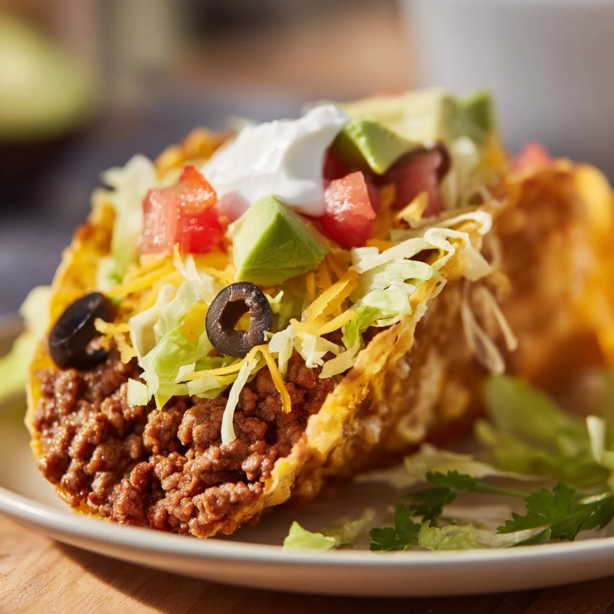 A close-up of fully loaded Beef Taco Night with hard shells and vibrant toppings for a festive family meal.