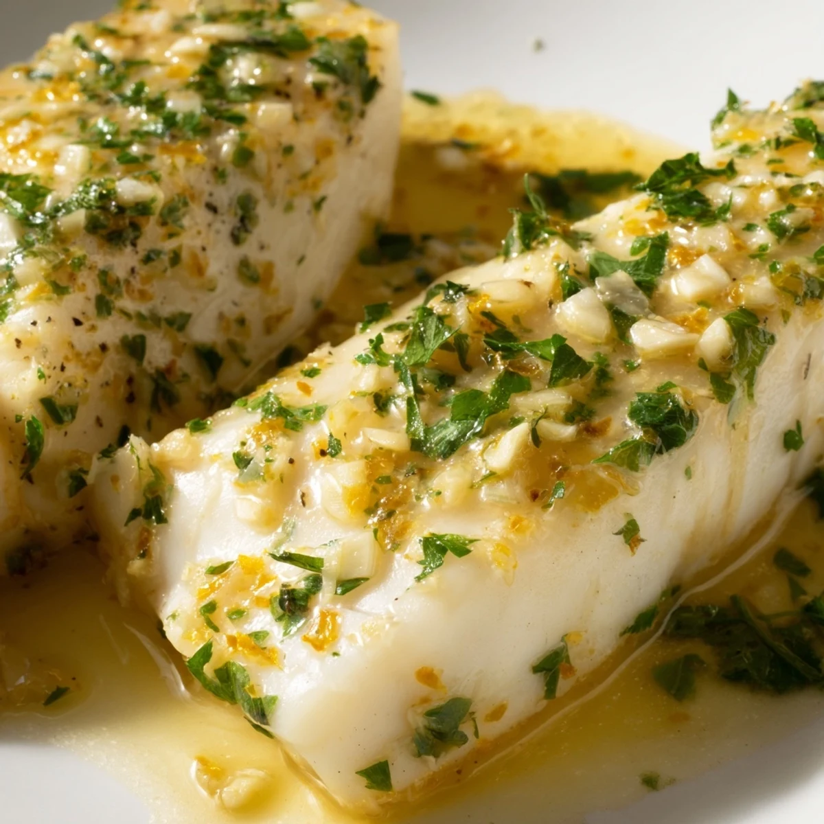 Flaky, tender halibut baked to perfection with a fragrant garlic butter sauce, served alongside roasted asparagus and baby potatoes.  